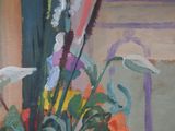 a painting of flowers in a vase on a table