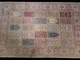 an old rug with many different colors and patterns on a black background