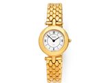 a close up of a gold wrist watch on a white background