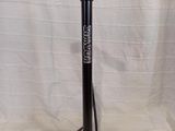 a close up of a black floor pump on a white background