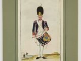 an old picture of a man in a military uniform with a drum