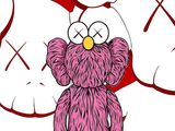 a drawing of a pink teddy bear with big eyes