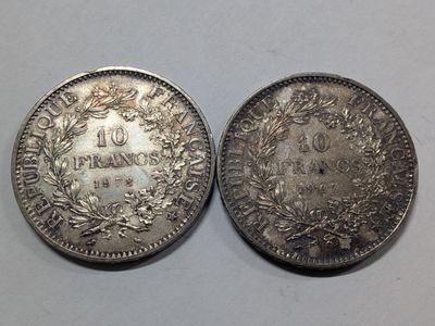 Deux pièces de 10 Francs en argent type "Hercule". 50,2 gr - Photo 1