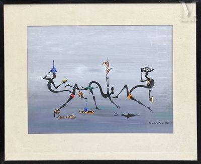 tableau représentant un groupe de personnes faisant voler des cerfs-volants dans le ciel