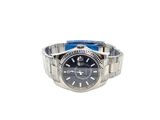 rolex watch with a black dial and a silver bracelet