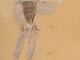 drawing of a man in a brown outfit with a white collar