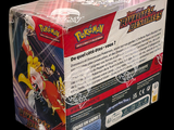 a box of pokemon trading cards on a black background