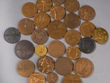 a pile of coins sitting on top of a table