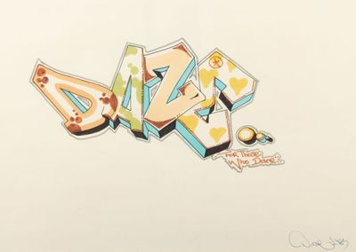drawing of a piece of graffiti that has been drawn on a white paper