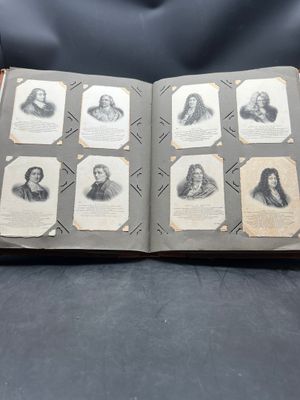an open book with pictures of people on it