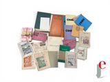 a pile of old books on a white surface