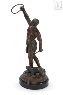 une image représentant une statue en bronze d'un homme tenant un lasset