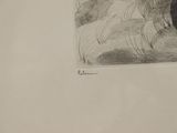 a black and white drawing of a dog laying down