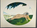 an image of a painting of a naked woman laying on a hill