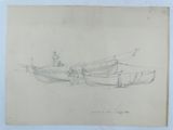 pencil drawing of a man in a boat on the water
