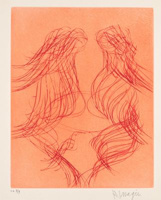 un dessin représentant deux femmes se faisant face, aux cheveux longs