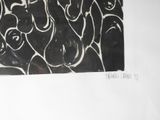 a black and white drawing of a group of people