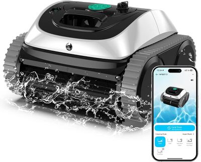 an image of a robotic pool cleaner next to an iphone