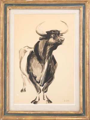 une image représentant un tableau représentant un taureau, dans un cadre doré