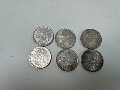 6 pièces de 5 francs Semeuse. Poids : 72 g. - Photo 1