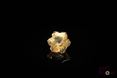 a close up of a gold ring on a black surface