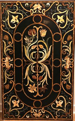 Plateau rectangulaire en marqueterie de pierres dures à déco…