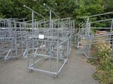a lot of metal structures that are in a parking lot