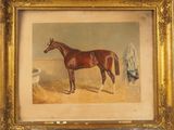 tableau représentant un cheval dans une écurie, peint par un homme en chemise bleue