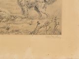 a drawing of a dog that is standing in the grass