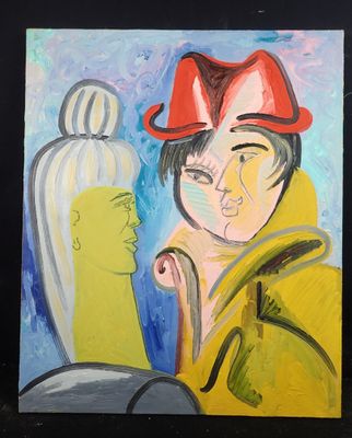 un tableau représentant un homme portant un casque de pompier