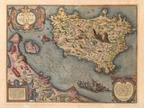 une vieille carte de l'île de Chypre sur laquelle on voit un oiseau en vol