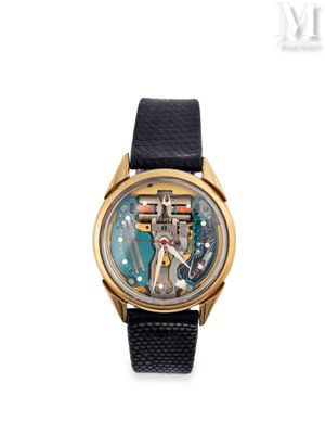 un gros plan d'une montre avec un bracelet noir sur fond blanc