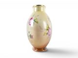 a vase with a floral design on it on a white background