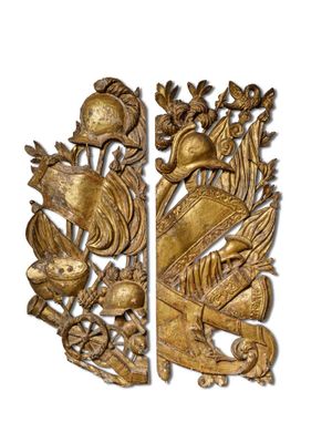 pair of antique carved wood panels with birds and flowers on them