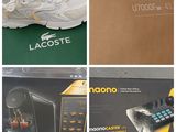 several pictures of a box containing a pair of shoes and a pair of shoes