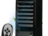 an image of a black and silver air conditioner with a remote control