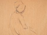 a drawing of a woman sitting on a chair
