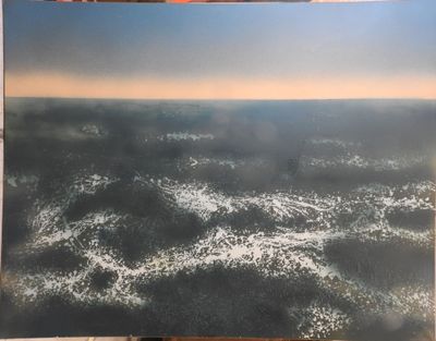 tableau représentant une vue de l'océan depuis un avion