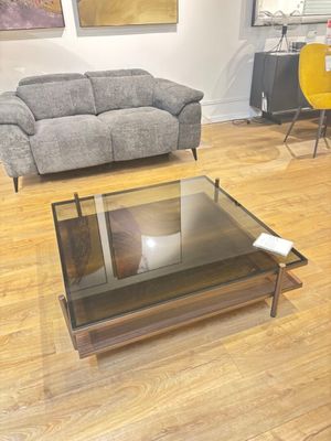 Table basse carrée fer et placage de bois, 100 x 100 cm (pv … - Photo 1