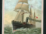 tableau représentant un navire en mer, sur lequel est accrochée une banderole