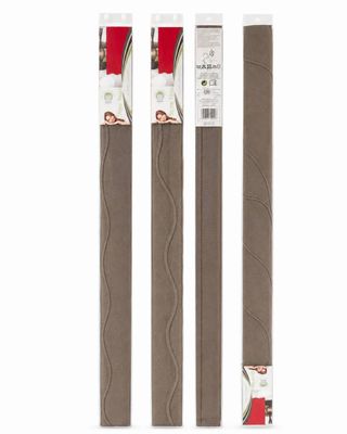 a set of three brown paper strips with red and white designs on them