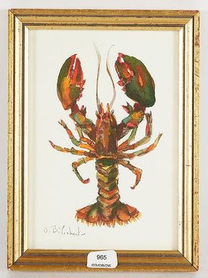 tableau représentant un homard dans un cadre doré accroché à un mur blanc