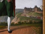 a painting of a man in a green suit and hat