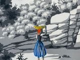 a painting of a woman carrying a basket of fruit on her head
