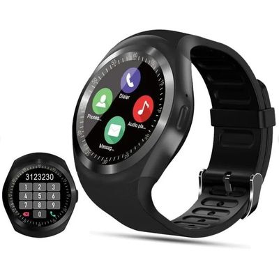 une montre connectée noire équipée d'une calculatrice et d'une fonction calculatrice à l'écran
