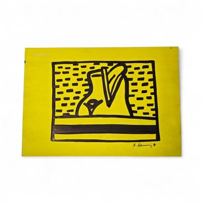 Téte d'animal sur fond jaune d'après Keith HARING (1958-1990…