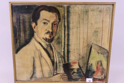 tableau représentant un homme en costume blanc tenant un verre de vin