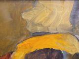 an oil painting of a dog wearing a yellow hat and a yellow scarf
