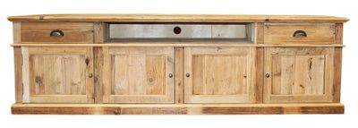 an image of a wooden entertainment center with drawers and doors