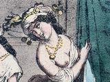a drawing of two women sitting on a chair